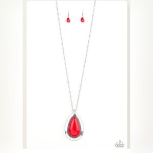 Paparazzi Red and Silver Teardrop Necklace Badland To The Bone Western Fashion